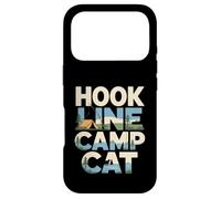 Custodia per iPhone 17 Pro Hook Line Camp Cat Funny Camping Pesca