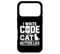 Custodia per iPhone 17 Pro I write code so my cat can have a better life funny geek