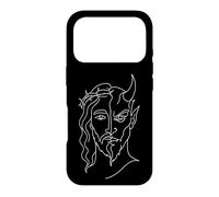 Custodia per iPhone 17 Pro Jesus And Devil One Line Art Duality minimalista