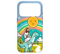Custodia per iPhone 17 Pro Kawaii Gesù Cavalcando T-Rex Dinosauro Meme Carino Dino Believer
