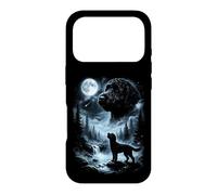 Custodia per iPhone 17 Pro Labradoodle nero che ulula alla luna retrò anni '90 Doodle Dog