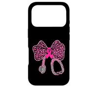 Custodia per iPhone 17 Pro Leopard Coquette Bow Pink Stetoscopio Infermiera Cancro al Seno