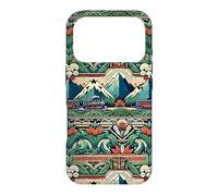 Custodia per iPhone 17 Pro Locomotiva a vapore treno catena montuosa Art Deco Pattern