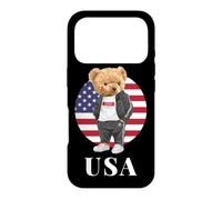 Custodia per iPhone 17 Pro Love Yourself, Cool Illustration Teddy Bear With USA Flag