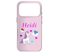 Custodia per iPhone 17 Pro Maglietta per compleanno con unicorno e nome Heidi, personalizzabile