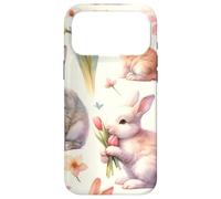 Custodia per iPhone 17 Pro Max Aesthetic Spring Flower Patter Vintage Easter Bunny Rabbit