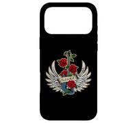 Custodia per iPhone 17 Pro Max Ali di chitarra Rose Distressed Rock and Roll Music Design