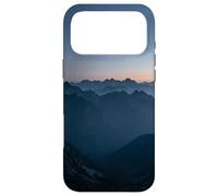 Custodia per iPhone 17 Pro Max Alpine Mountain Silhouette Alba Strati Picchi Orizzonte