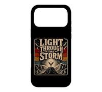 Custodia per iPhone 17 Pro Max Angelo croce cristiana con luce attraverso tempesta