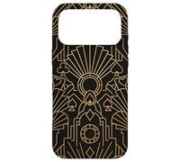 Custodia per iPhone 17 Pro Max Art Deco Yellow Line Allover Design | Geometrico di lusso nero