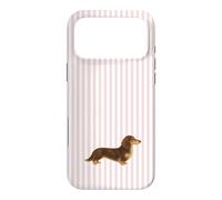 Custodia per iPhone 17 Pro Max Bassotto a pelo lungo marrone e crema a righe rosa