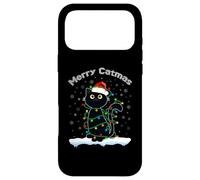 Custodia per iPhone 17 Pro Max Black Cat Natale luce gatto cappello Babbo Natale maglione Merry Catmas