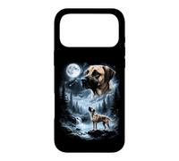 Custodia per iPhone 17 Pro Max Black Mouth Cur Howling to the Moon, cane marrone retrò anni '90