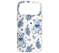 Custodia per iPhone 17 Pro Max Blue Christmas Toile Teddy Bear Vintage French Country