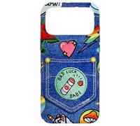 Custodia per iPhone 17 Pro Max Blue Denim Patch Pattern Bad Luck Babe 90s Design Estetico