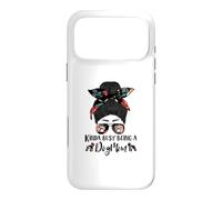 Custodia per iPhone 17 Pro Max Boston Terrier Kinda Busy Being A Dog Mom Messy Bun