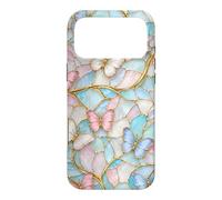 Custodia per iPhone 17 Pro Max Butterfly Pink White Blue Stained Art Stain Butterflies