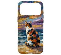 Custodia per iPhone 17 Pro Max Calico Cat Starry Night Coastal Beach Tramonto Opera d'arte
