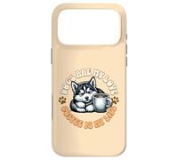 Custodia per iPhone 17 Pro Max cane cucciolo husky dolce e una tazza di caffè al mattino