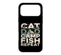 Custodia per iPhone 17 Pro Max Cat Dad Camp Fish Repeat divertente scena di campeggio
