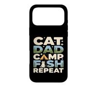 Custodia per iPhone 17 Pro Max Cat Dad Camp Fish Repeat divertente scena di campeggio