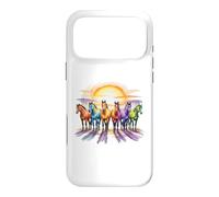 Custodia per iPhone 17 Pro Max Cavalli colorati in acquerello arcobaleno con Sunrise Equine