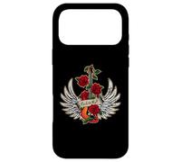 Custodia per iPhone 17 Pro Max Chitarra Wings Roses Distressed Rock and Roll Music Design
