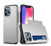 Custodia per iPhone 17 Pro Max con portacarte Portafoglio Custodia Armatura iPhone 17 Pro Max Custodia PC TPU 2 in 1 a doppio strato Custodia paraurti antiurto -(Argentato)