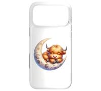 Custodia per iPhone 17 Pro Max Cute Baby Highland Cow Sleeping on the Moon Heifer Farm