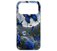 Custodia per iPhone 17 Pro Max Cute Blue Butterfly Rose Flower Blue Floral Butterflies Moon
