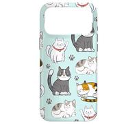Custodia per iPhone 17 Pro Max Cute Cats With Claws Lazy Cat Pet Pattern in Teal