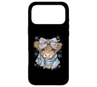 Custodia per iPhone 17 Pro Max Cute Highland Cow With Blue Bow Winter Snowflake Design