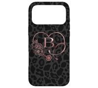 Custodia per iPhone 17 Pro Max Cute Letter B Initial Monogram Nurse Rose Pink Stethoscope
