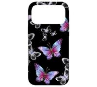 Custodia per iPhone 17 Pro Max Cute Purple and Blue Butterfly Pattern Nature On Black