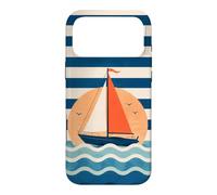 Custodia per iPhone 17 Pro Max Design a strisce nautiche in barca a vela verso il tramonto