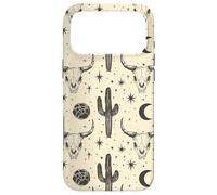 Custodia per iPhone 17 Pro Max Design occidentale boho, teschio di mucca, cactus, luna, stelle