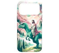 Custodia per iPhone 17 Pro Max Divertente Gesù che cavalca T-Rex Dinosaur Meme Parodia per i credenti