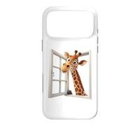 Custodia per iPhone 17 Pro Max Divertente giraffa che sbircia attraverso una finestra aperta