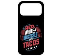 Custodia per iPhone 17 Pro Max Divertente rosso bianco e ossessionato dai tacos cibo messicano patriottico