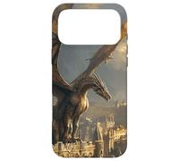 Custodia per iPhone 17 Pro Max Drago che domina una città gotica dorata all'alba
