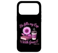 Custodia per iPhone 17 Pro Max Egli riempie la mia tazza con grazia Christian Coffee Bibbia Salmo 23:5
