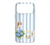 Custodia per iPhone 17 Pro Max Estetica Cottagecore Cavalier Ortensia A Righe Blu