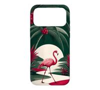 Custodia per iPhone 17 Pro Max Fenicottero che cammina sotto le palme ad arco