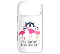 Custodia per iPhone 17 Pro Max Flamingo Drinking Wine It's a Good Day to Drink on a Boat