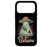 Custodia per iPhone 17 Pro Max Funny Alien Christmas Believe UFO Santa Abduction Men Women
