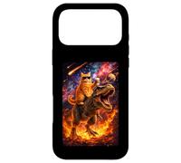 Custodia per iPhone 17 Pro Max Funny Coffee Orange Cat Riding T-Rex in Cosmic Galaxy UFO