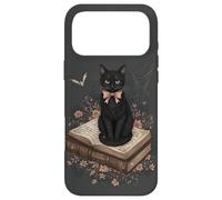 Custodia per iPhone 17 Pro Max Gatto nero con fiocco su libro degli incantesimi racconti gotici Halloween
