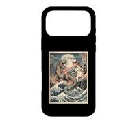 Custodia per iPhone 17 Pro Max Gatto vs T-Rex giapponese Ukiyo-e Kaiju Monster Art