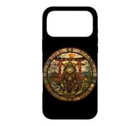 Custodia per iPhone 17 Pro Max Giapponese, Samurai Guardian Medievale Vetrata Gatto