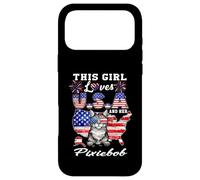 Custodia per iPhone 17 Pro Max Girl Loves USA and Her Pixiebob Cat 4th of July Patriotic